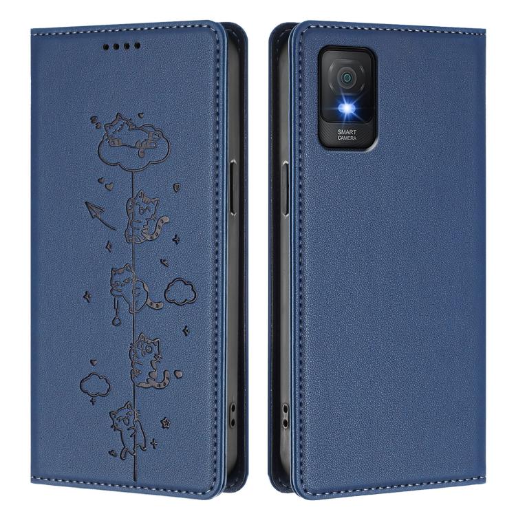 For TCL 403 Cute Cats Embossed Magnetic RFID Vegan Leather Phone Case