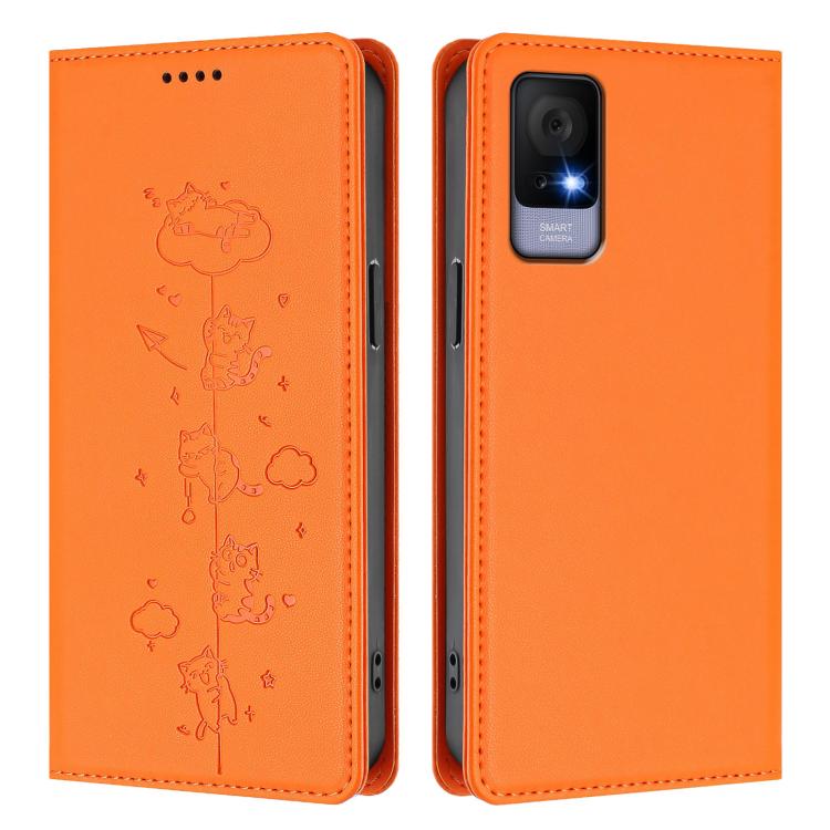 For TCL 406 / 406s / 408 Cute Cats Embossed Magnetic RFID Vegan Leather Phone Case