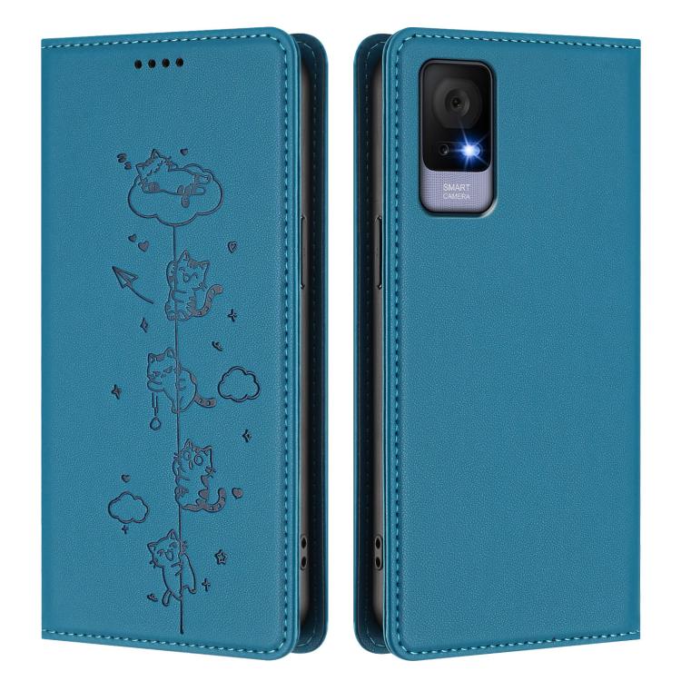 For TCL 406 / 406s / 408 Cute Cats Embossed Magnetic RFID Vegan Leather Phone Case