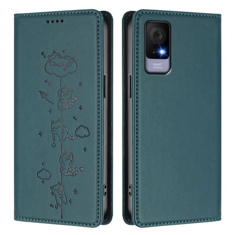 For TCL 406 / 406s / 408 Cute Cats Embossed Magnetic RFID Vegan Leather Phone Case