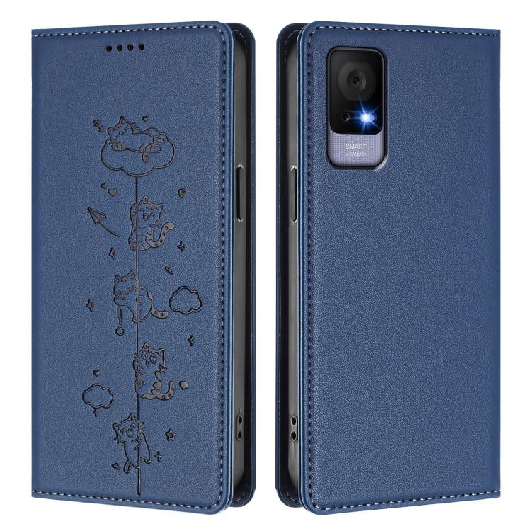 For TCL 406 / 406s / 408 Cute Cats Embossed Magnetic RFID Vegan Leather Phone Case