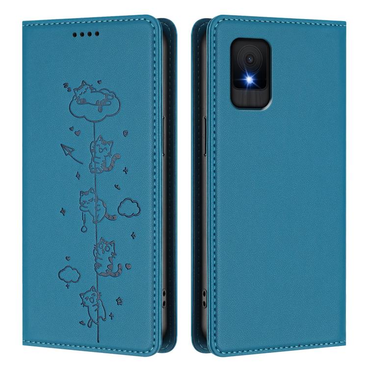 For TCL 502 Cute Cats Embossed Magnetic RFID Vegan Leather Phone Case