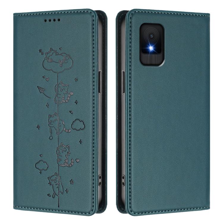 For TCL 502 Cute Cats Embossed Magnetic RFID Vegan Leather Phone Case