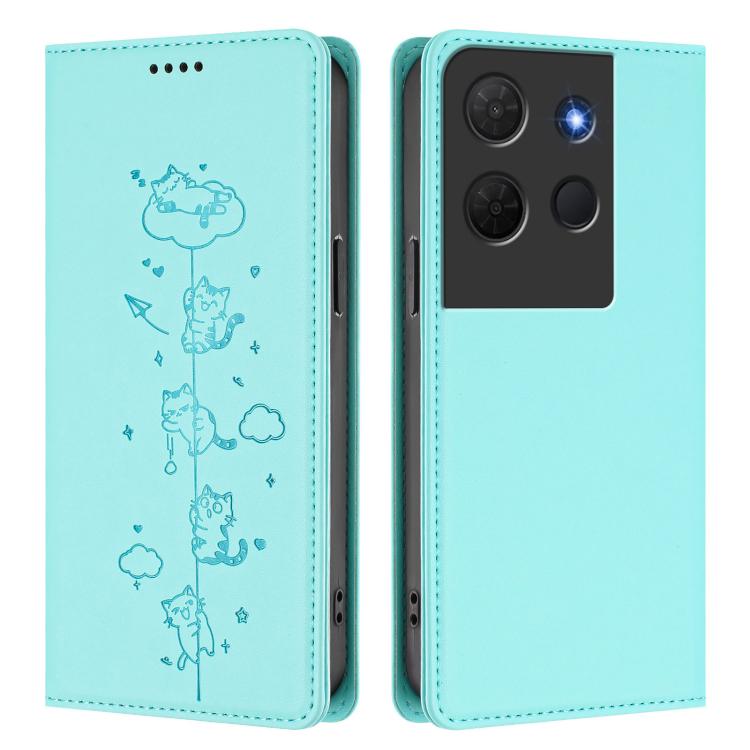 For TCL 503 Cute Cats Embossed Magnetic RFID Vegan Leather Phone Case