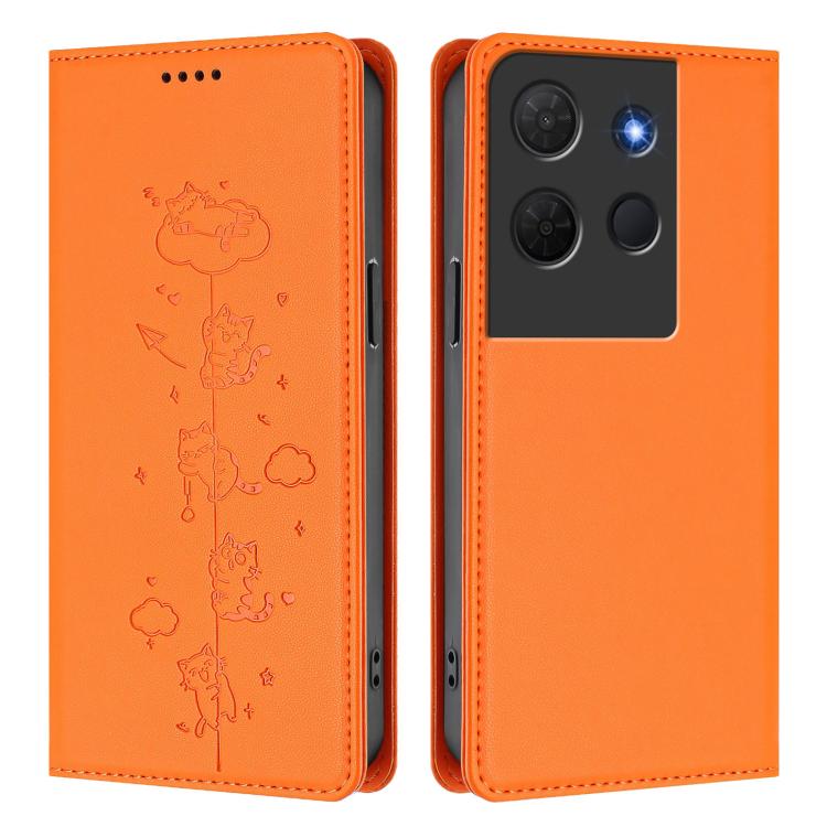 For TCL 503 Cute Cats Embossed Magnetic RFID Vegan Leather Phone Case