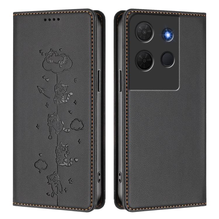 For TCL 503 Cute Cats Embossed Magnetic RFID Vegan Leather Phone Case