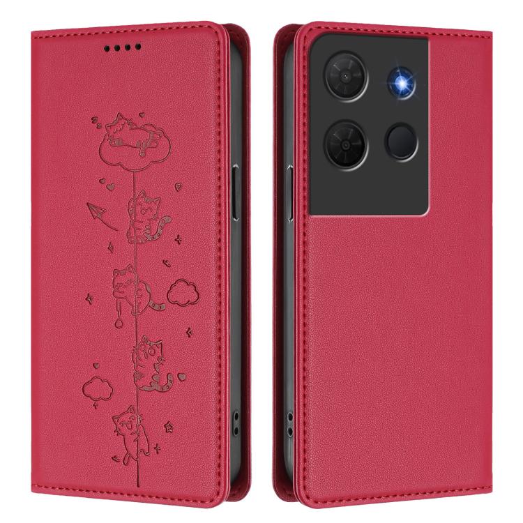 For TCL 503 Cute Cats Embossed Magnetic RFID Vegan Leather Phone Case