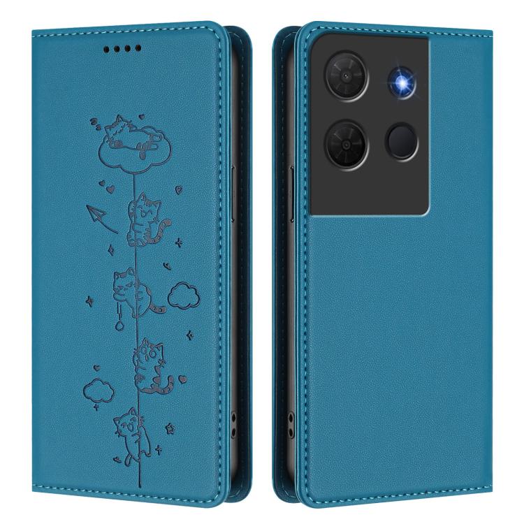 For TCL 503 Cute Cats Embossed Magnetic RFID Vegan Leather Phone Case