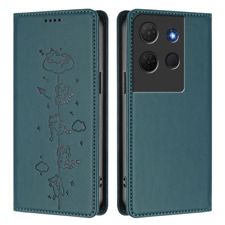 For TCL 503 Cute Cats Embossed Magnetic RFID Vegan Leather Phone Case