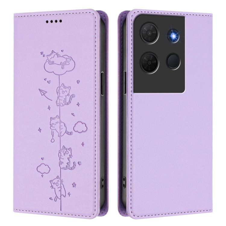 For TCL 503 Cute Cats Embossed Magnetic RFID Vegan Leather Phone Case
