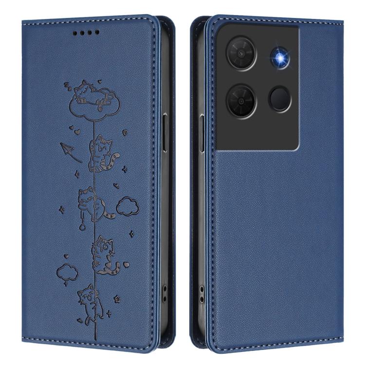 For TCL 503 Cute Cats Embossed Magnetic RFID Vegan Leather Phone Case