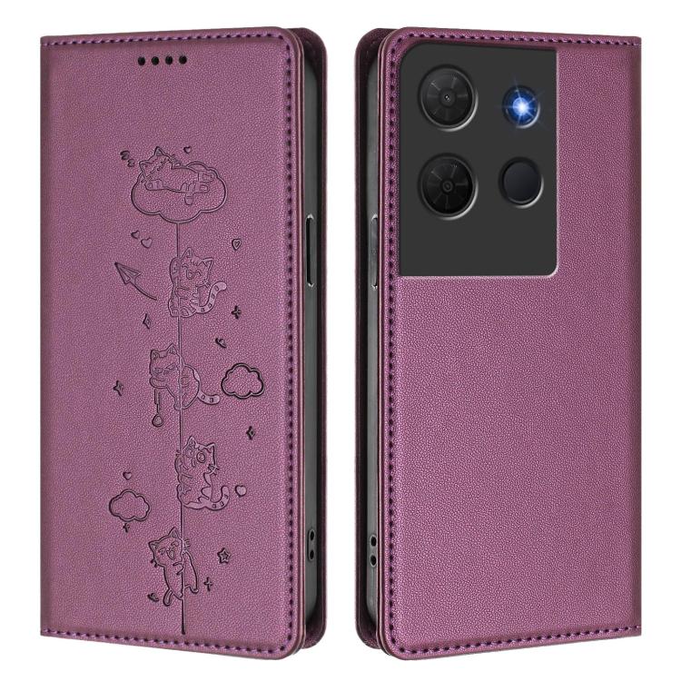 For TCL 503 Cute Cats Embossed Magnetic RFID Vegan Leather Phone Case
