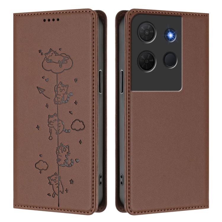 For TCL 503 Cute Cats Embossed Magnetic RFID Vegan Leather Phone Case