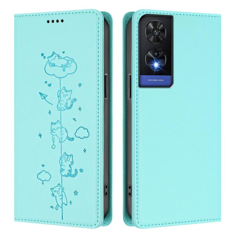 For TCL 505 Cute Cats Embossed Magnetic RFID Vegan Leather Phone Case