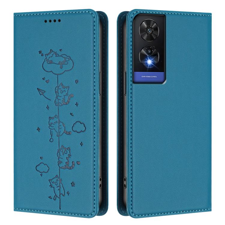 For TCL 505 Cute Cats Embossed Magnetic RFID Vegan Leather Phone Case