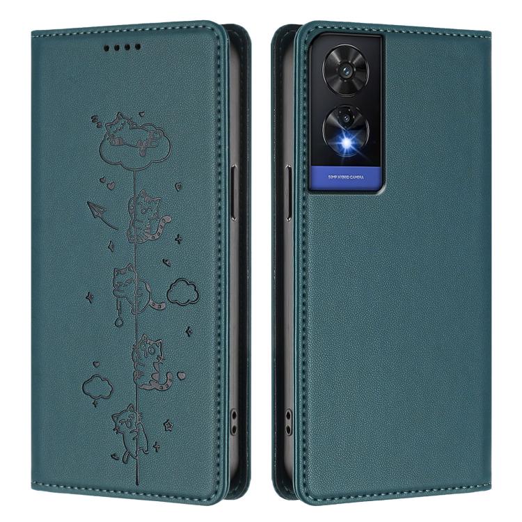 For TCL 505 Cute Cats Embossed Magnetic RFID Vegan Leather Phone Case