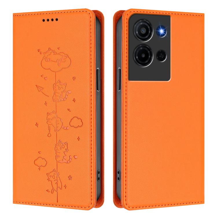 For TCL K32 5G / K33 5G Cute Cats Embossed Magnetic RFID Vegan Leather Phone Case