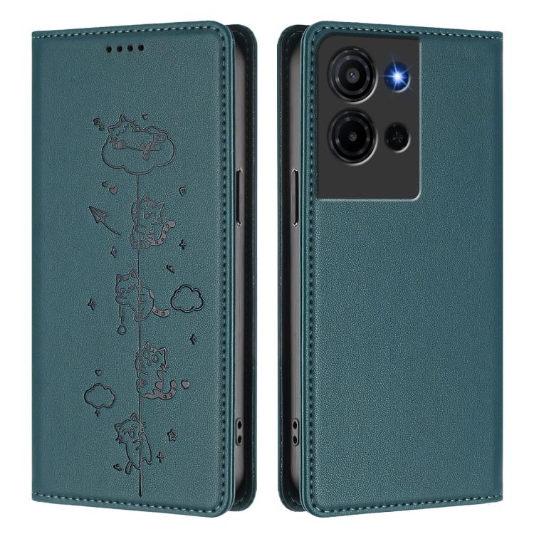 For TCL K32 5G / K33 5G Cute Cats Embossed Magnetic RFID Vegan Leather Phone Case