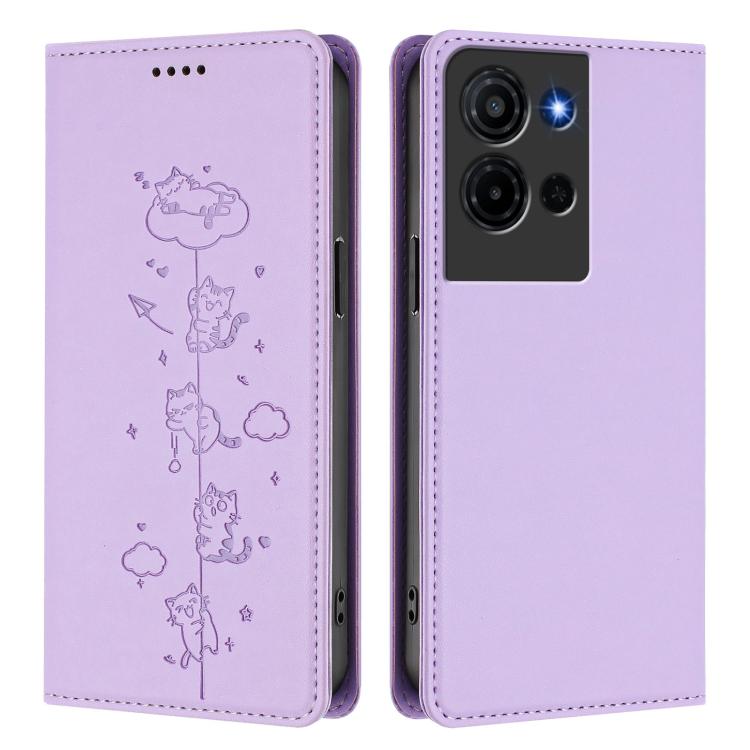 For TCL K32 5G / K33 5G Cute Cats Embossed Magnetic RFID Vegan Leather Phone Case