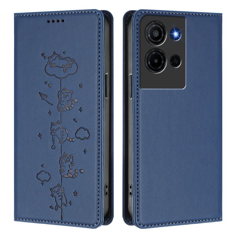 For TCL K32 5G / K33 5G Cute Cats Embossed Magnetic RFID Vegan Leather Phone Case
