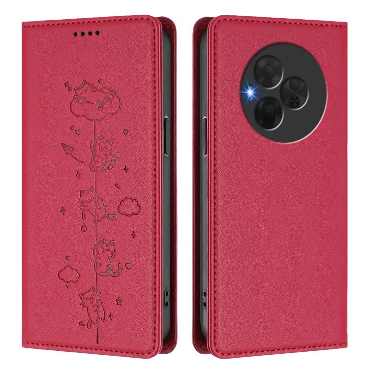 For TCL NxtPaper 60 Ultra 5G Cute Cats Embossed Magnetic RFID Vegan Leather Phone Case