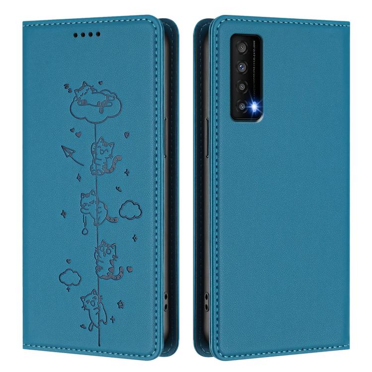 For TCL Stylus 5G Cute Cats Embossed Magnetic RFID Vegan Leather Phone Case