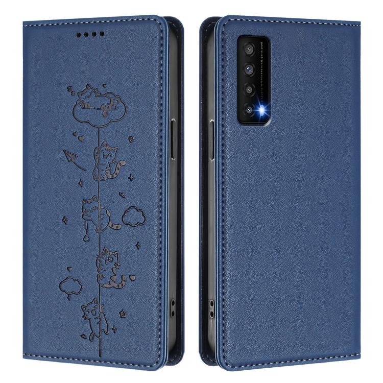 For TCL Stylus 5G Cute Cats Embossed Magnetic RFID Vegan Leather Phone Case