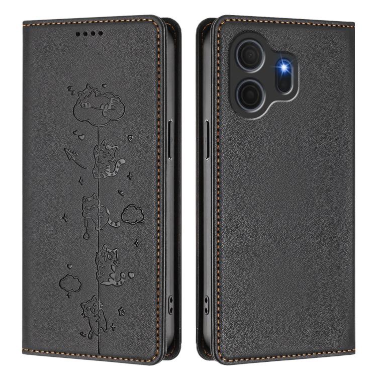 For TCL NxtPaper 70 Pro 5G Cute Cats Embossed Magnetic RFID Vegan Leather Phone Case