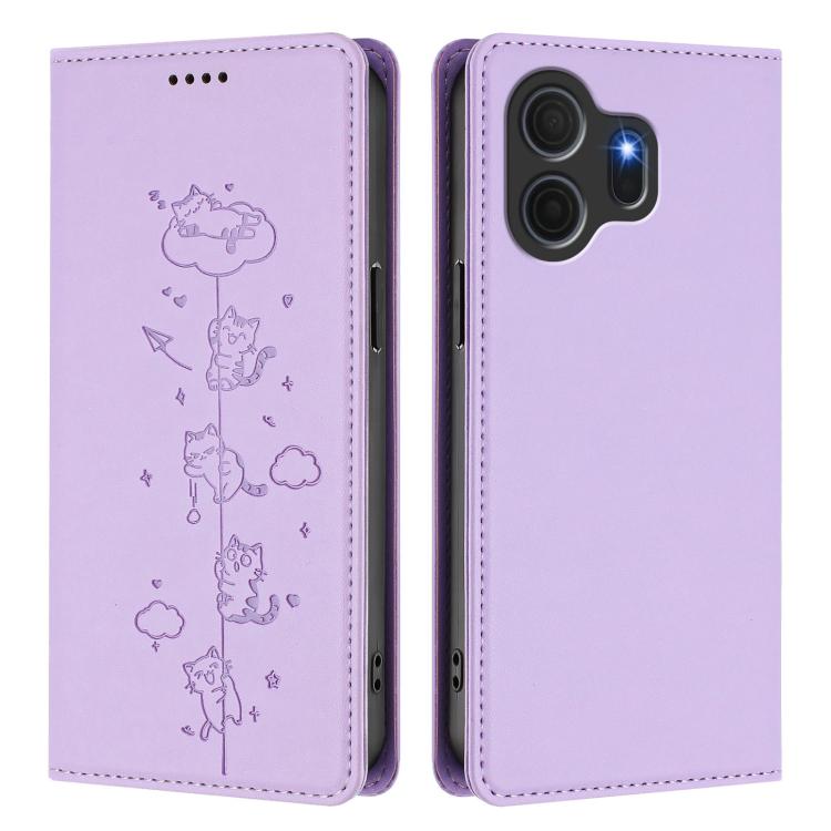 For TCL NxtPaper 70 Pro 5G Cute Cats Embossed Magnetic RFID Vegan Leather Phone Case
