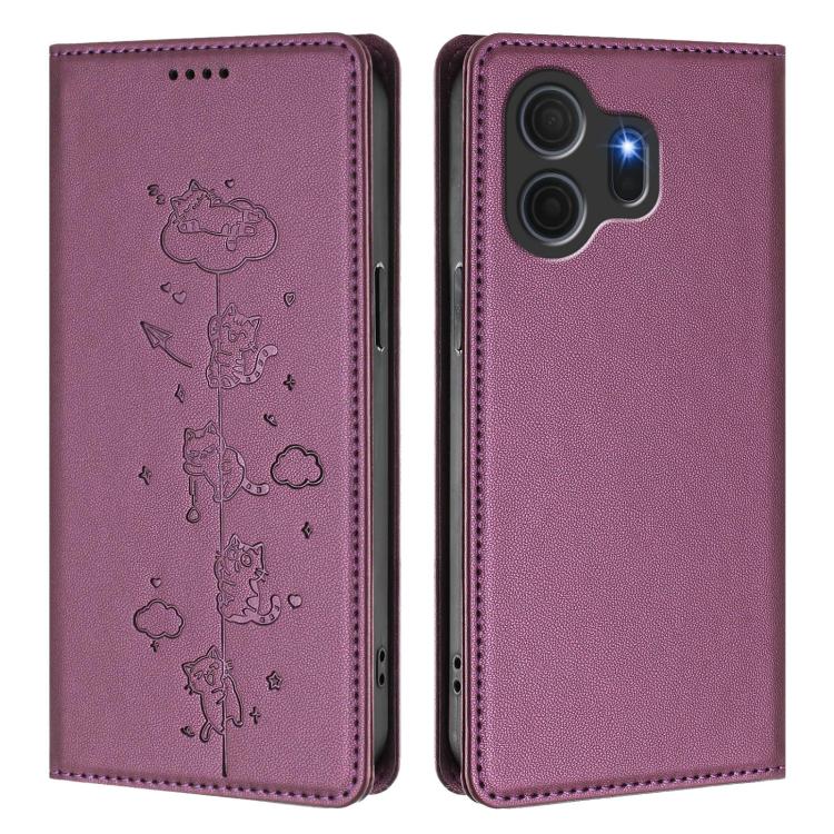 For TCL NxtPaper 70 Pro 5G Cute Cats Embossed Magnetic RFID Vegan Leather Phone Case