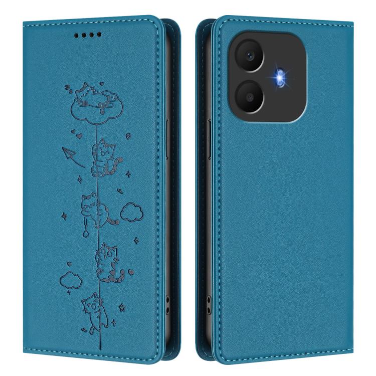For TCL K70 4G / K70 Power 4G Cute Cats Embossed Magnetic RFID Vegan Leather Phone Case