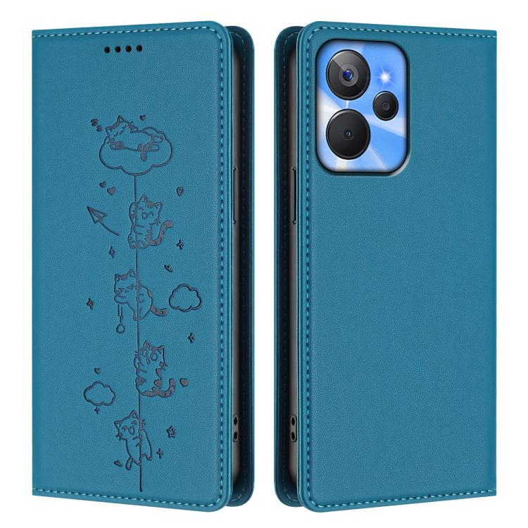 For Realme 10T 5G / 10s 5G Cute Cats Embossed Magnetic RFID Vegan Leather Phone Case