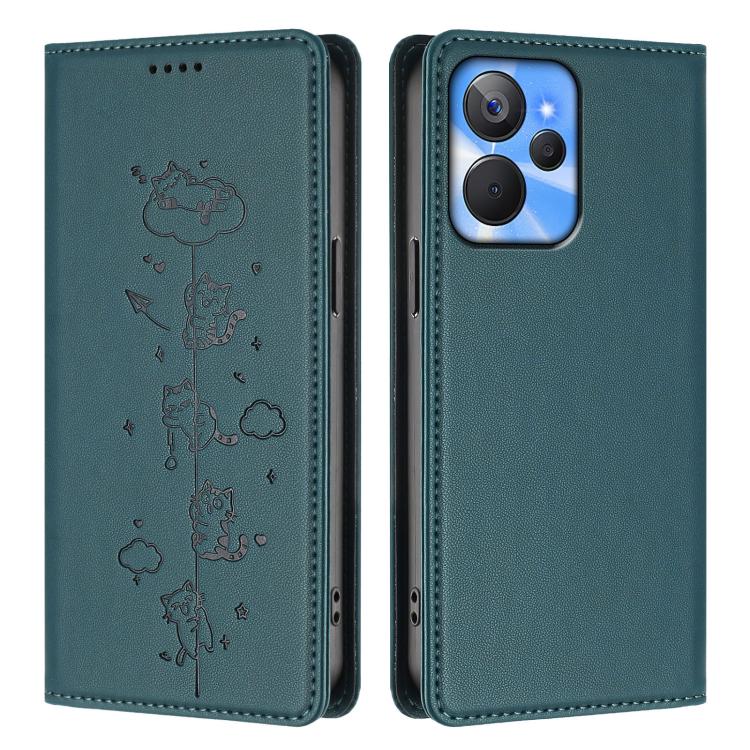 For Realme 10T 5G / 10s 5G Cute Cats Embossed Magnetic RFID Vegan Leather Phone Case