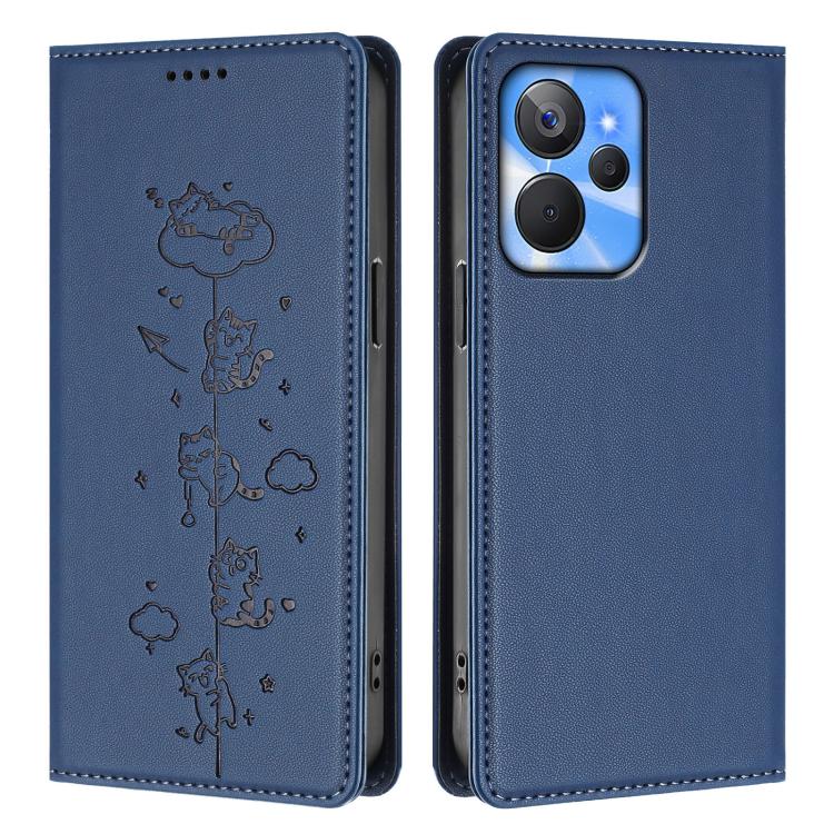 For Realme 10T 5G / 10s 5G Cute Cats Embossed Magnetic RFID Vegan Leather Phone Case
