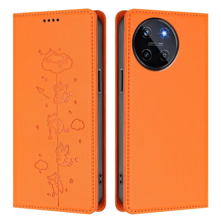 For Realme 11 4G Global Cute Cats Embossed Magnetic RFID Vegan Leather Phone Case