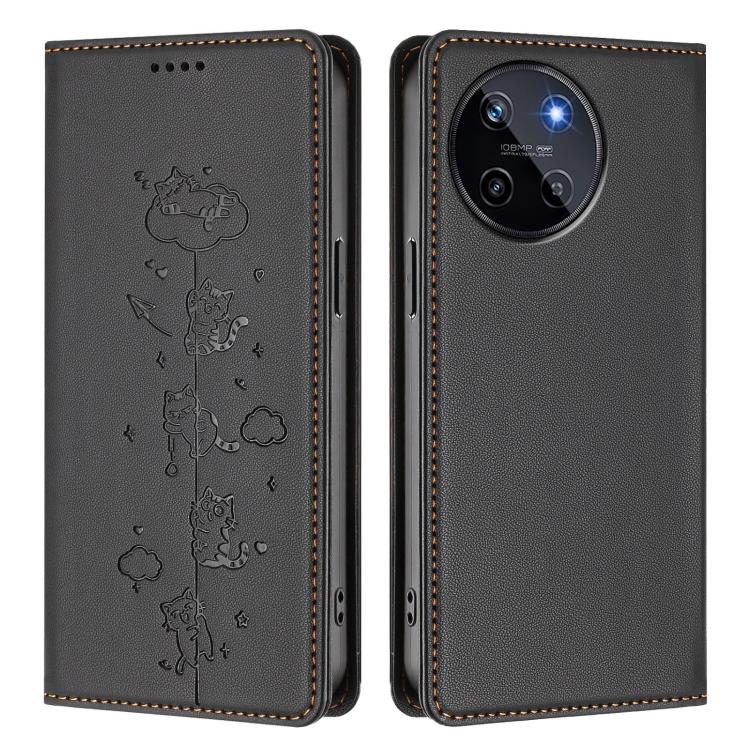 For Realme 11 4G Global Cute Cats Embossed Magnetic RFID Vegan Leather Phone Case