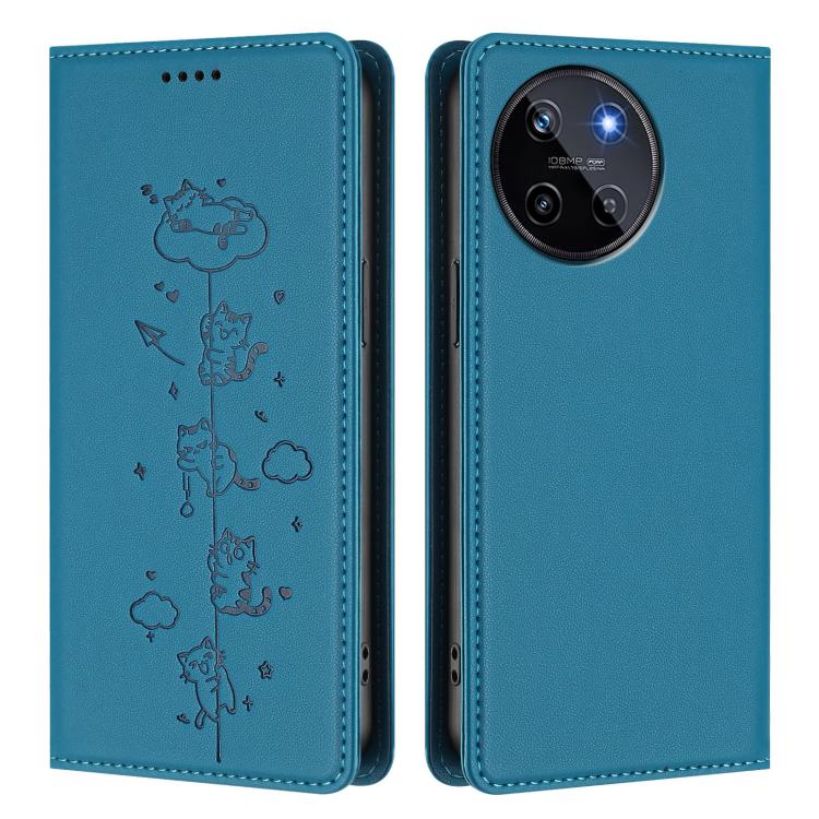 For Realme 11 4G Global Cute Cats Embossed Magnetic RFID Vegan Leather Phone Case