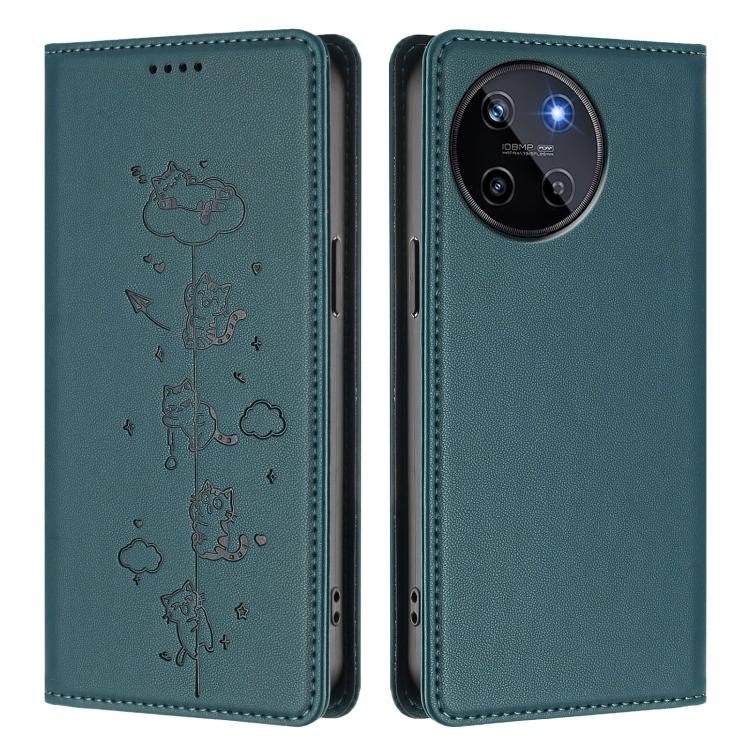 For Realme 11 4G Global Cute Cats Embossed Magnetic RFID Vegan Leather Phone Case