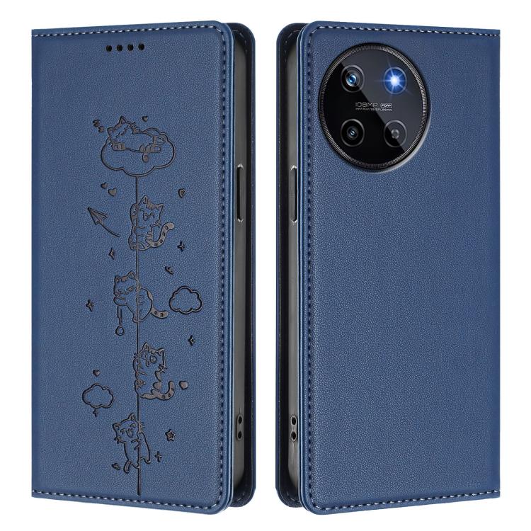 For Realme 11 4G Global Cute Cats Embossed Magnetic RFID Vegan Leather Phone Case