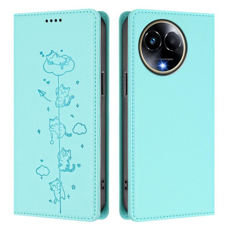 For Realme 11 5G Global / C67 5G India Cute Cats Embossed Magnetic RFID Vegan Leather Phone Case