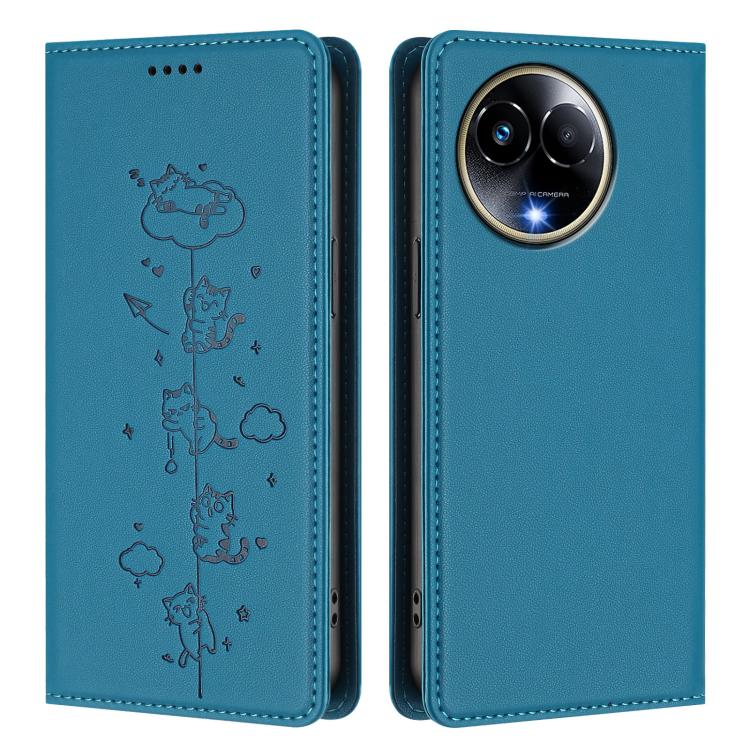 For Realme 11 5G Global / C67 5G India Cute Cats Embossed Magnetic RFID Vegan Leather Phone Case