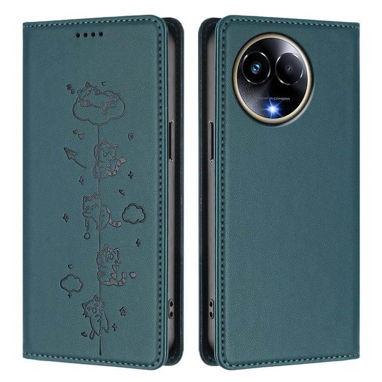 For Realme 11 5G Global / C67 5G India Cute Cats Embossed Magnetic RFID Vegan Leather Phone Case