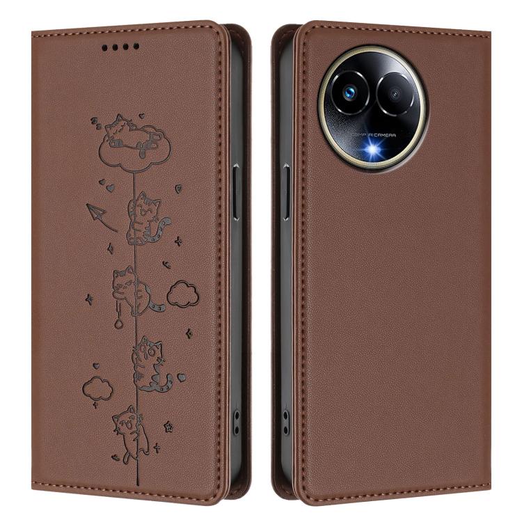 For Realme 11 5G Global / C67 5G India Cute Cats Embossed Magnetic RFID Vegan Leather Phone Case