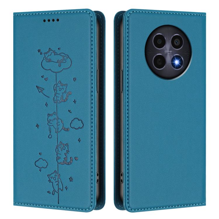 For Realme 12 5G / 12x 5G Global Cute Cats Embossed Magnetic RFID Vegan Leather Phone Case