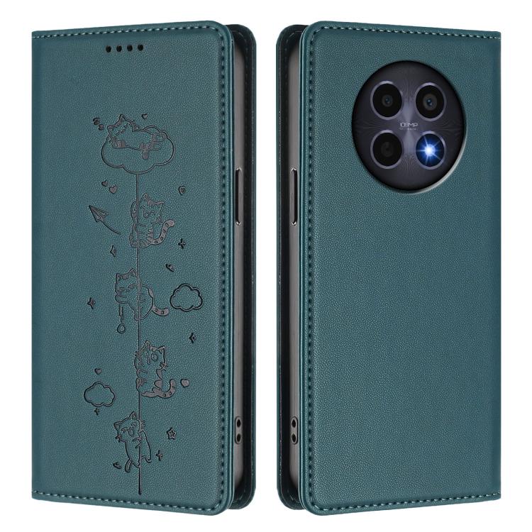For Realme 12 5G / 12x 5G Global Cute Cats Embossed Magnetic RFID Vegan Leather Phone Case