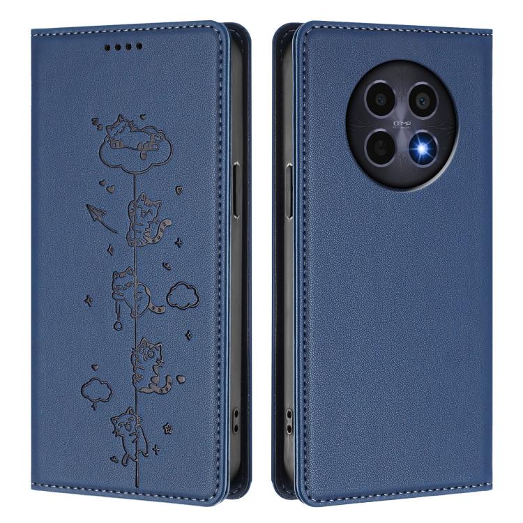 For Realme 12 5G / 12x 5G Global Cute Cats Embossed Magnetic RFID Vegan Leather Phone Case