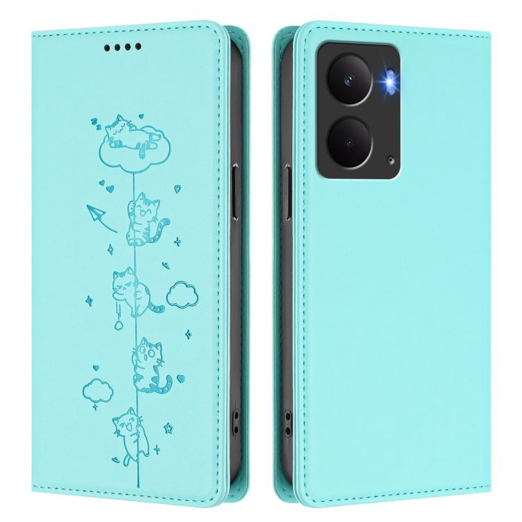 For Realme 14 / 14T / P3 5G Global Cute Cats Embossed Magnetic RFID Vegan Leather Phone Case