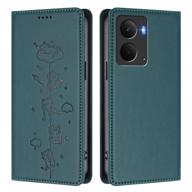For Realme 14 / 14T / P3 5G Global Cute Cats Embossed Magnetic RFID Vegan Leather Phone Case