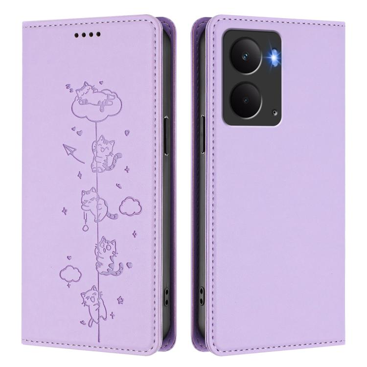 For Realme 14 / 14T / P3 5G Global Cute Cats Embossed Magnetic RFID Vegan Leather Phone Case