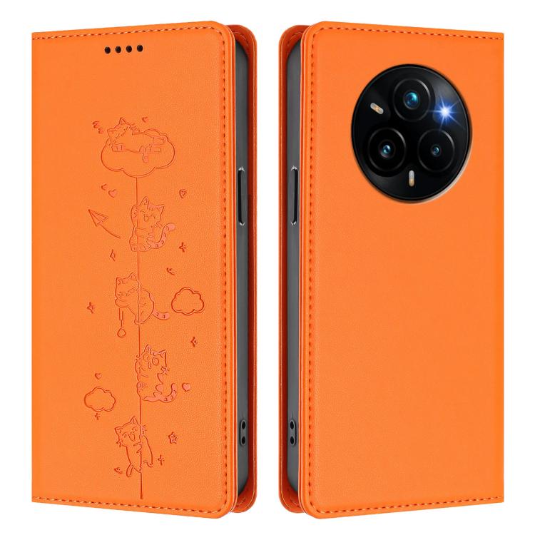 For Realme 14 Pro+ 5G Global Cute Cats Embossed Magnetic RFID Vegan Leather Phone Case